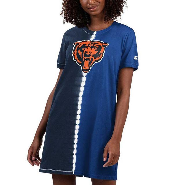 Womens Starter Chicago Bears Ace Tie-Dye T-Shirt Dress Blue Product Image