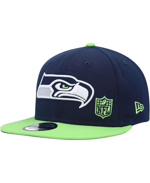 Mens New Era College /Neon Green Seattle Seahawks Flawless 9FIFTY Snapback Hat, Blue Product Image