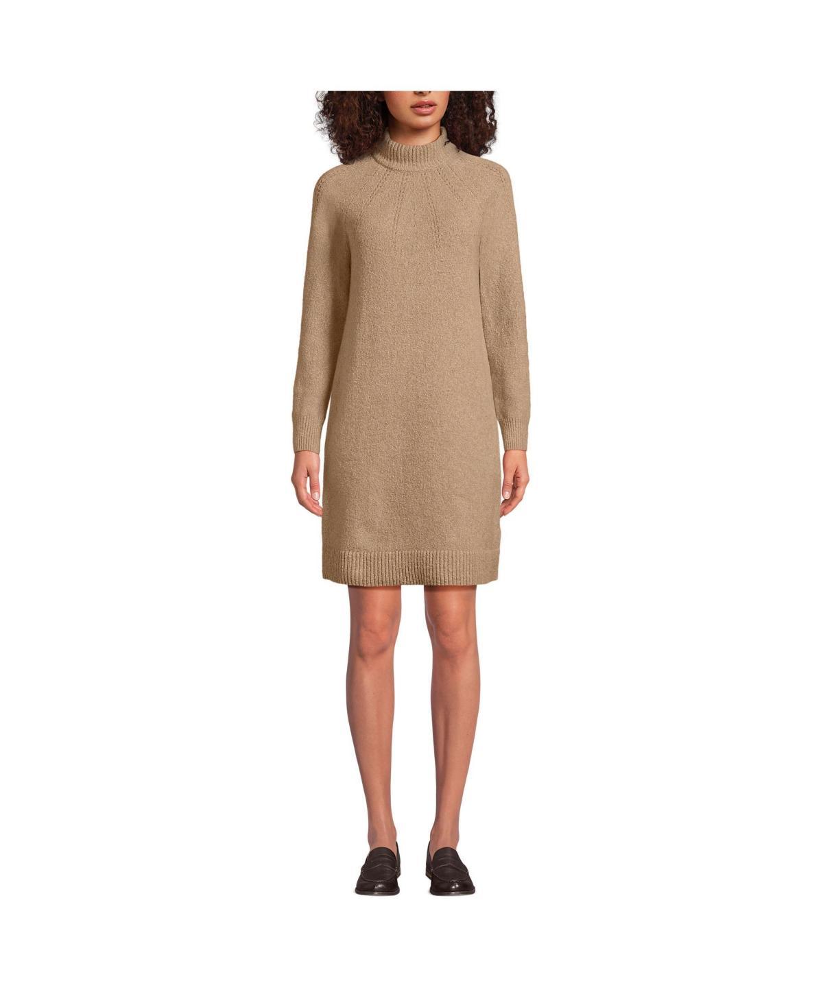 Womens Lands End Boucle Long Sleeve Mock Neck Sweater Dress Vicuna Grey product image