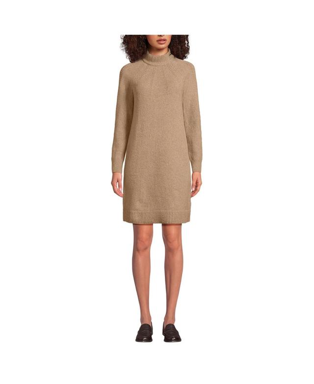 Womens Lands End Boucle Long Sleeve Mock Neck Sweater Dress Vicuna Grey Product Image