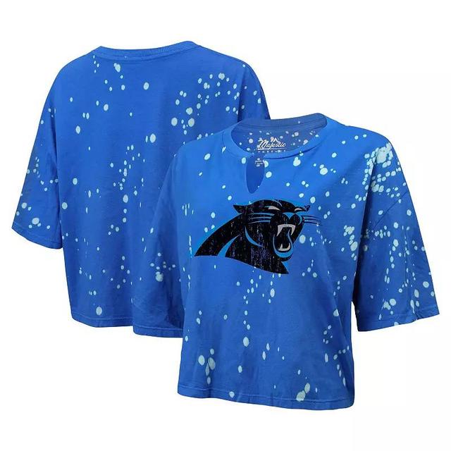 Womens Majestic Threads Carolina Panthers Bleach Splatter Notch Neck Crop T-Shirt Product Image