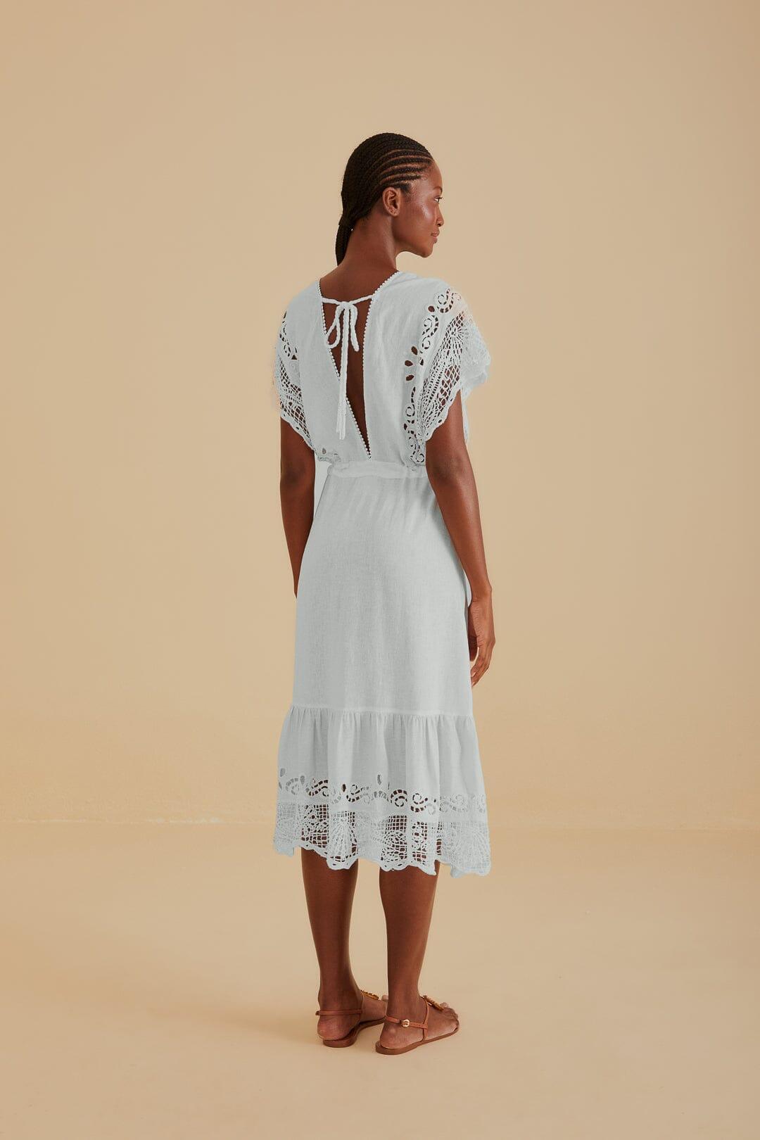 Off-White Embroidered Guipure Euroflax™ Premium Linen Midi Dress Product Image