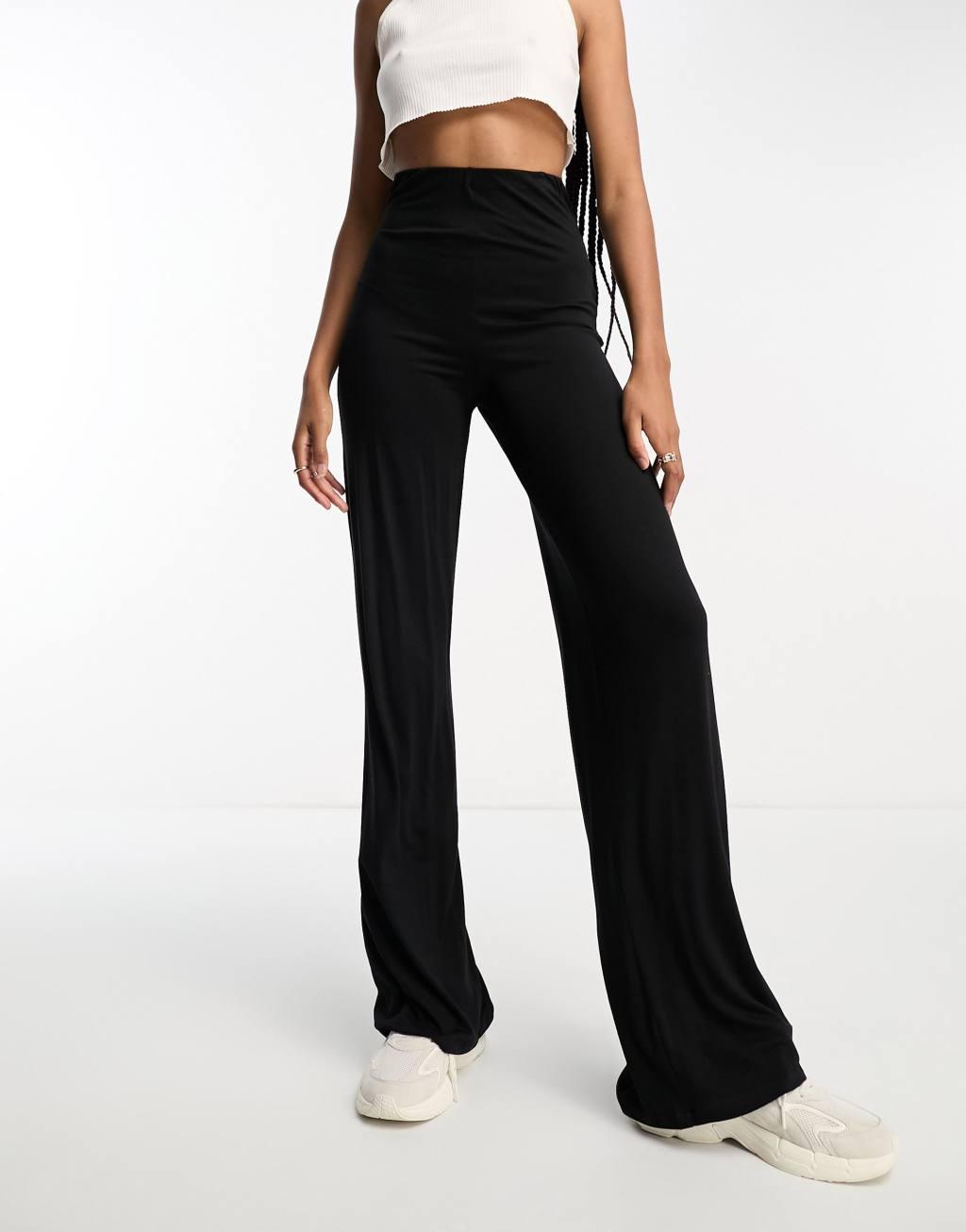 Flounce London Tall basic high waisted wide leg pants in black Product Image