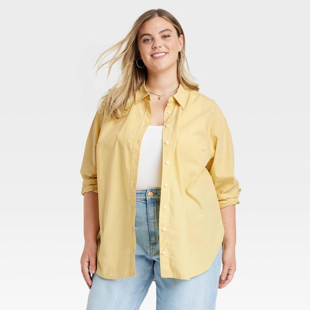 Womens Oversized Long Sleeve Collared Button-Down Shirt - Universal Thread Yellow 4X Product Image