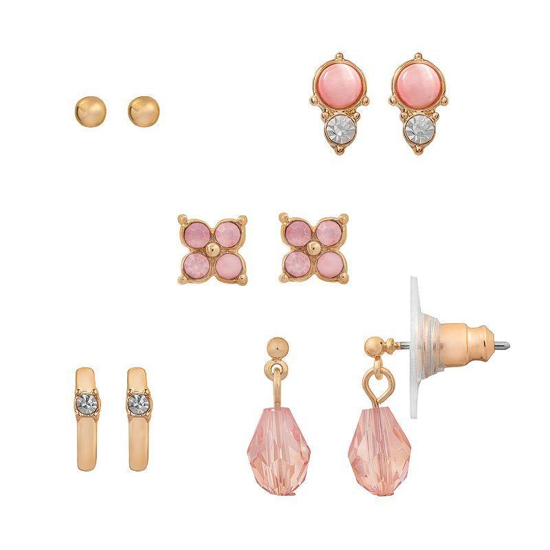 LC Lauren Conrad Simulated Crystal Stud Earring Set, Womens, Gold Tone Product Image