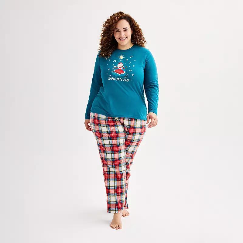 Plus Size Jammies For Your Families Jingle Bell Rock Mrs. Claus Pajama Top & Fleece Pajama Bottoms Set, Womens Product Image