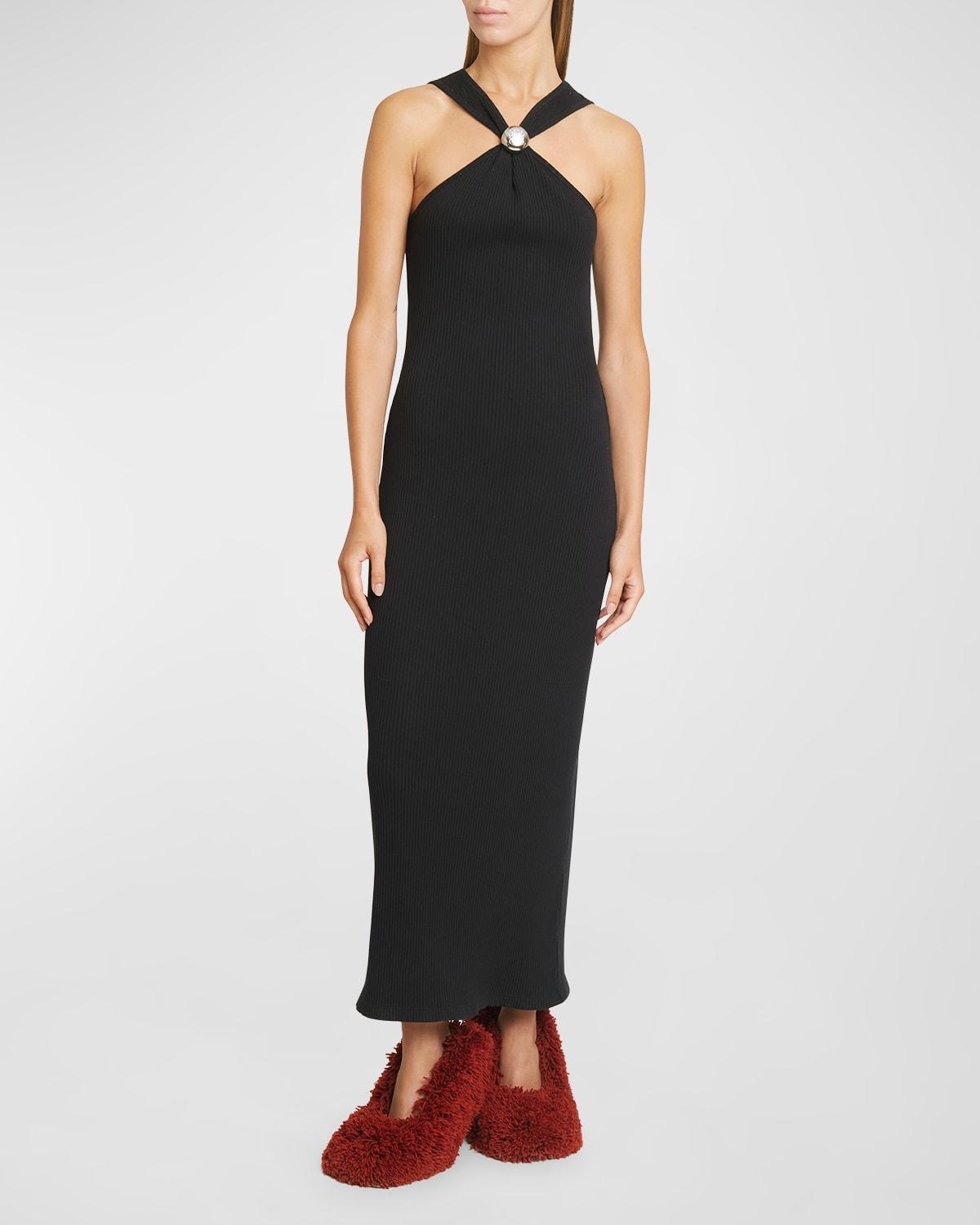 Ribbed Halter Dress with Anagram Detail Product Image