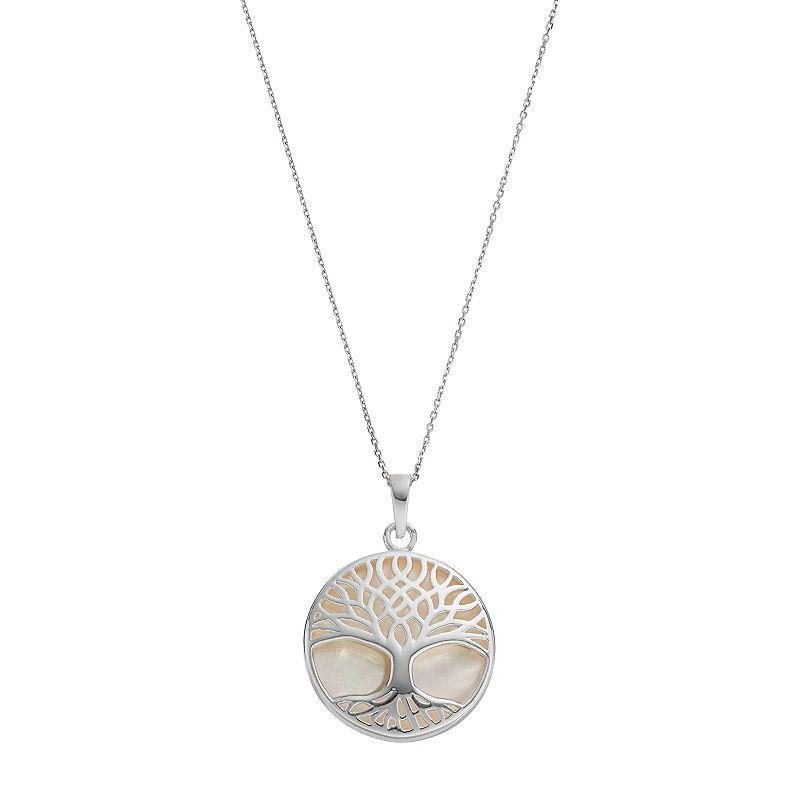 Sterling Silver Mother-of-Pearl Tree of Life Disc Pendant, Womens White Product Image