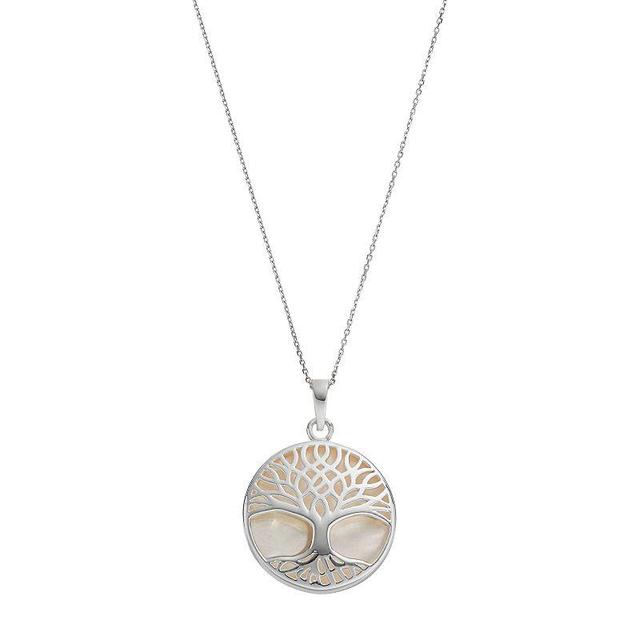 Sterling Silver Mother-of-Pearl Tree of Life Disc Pendant, Womens White Product Image