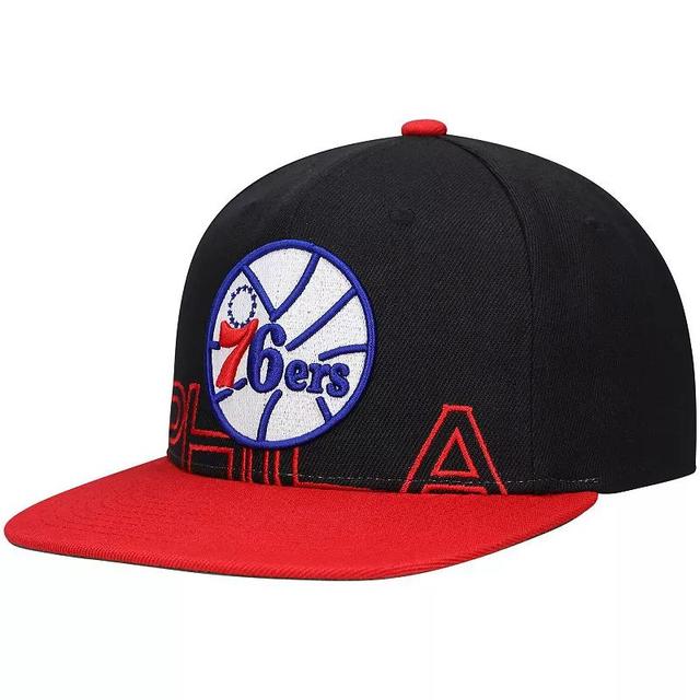 Mens Mitchell & Ness Black/Red Philadelphia 76ers Hardwood Classics Low Big Face Snapback Hat Product Image