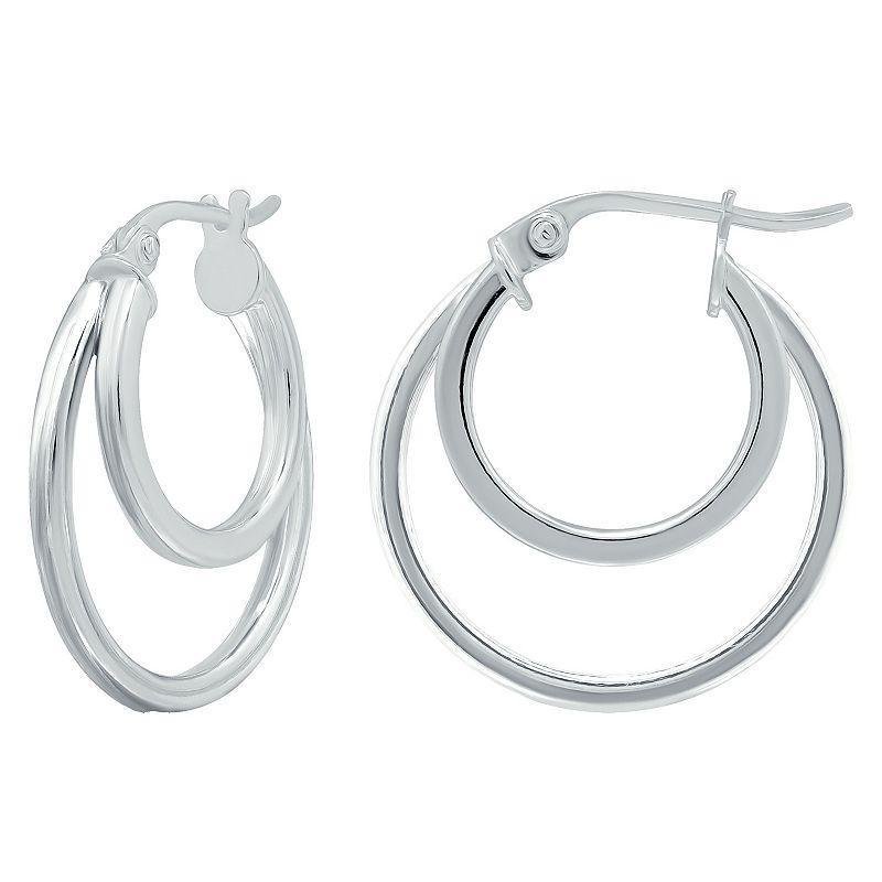 Aleure Precioso Sterling Silver Double Round Hoop Earrings, Womens, Silver Tone Product Image