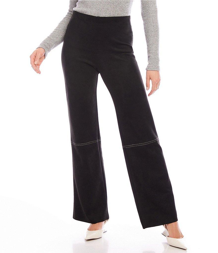 From Karen Kane Stretch Faux Suede Contrast Stitch Wide Leg Pants Product Image