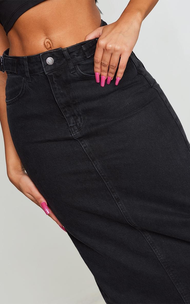 Washed Black Side Adjuster Denim Midi Skirt Product Image