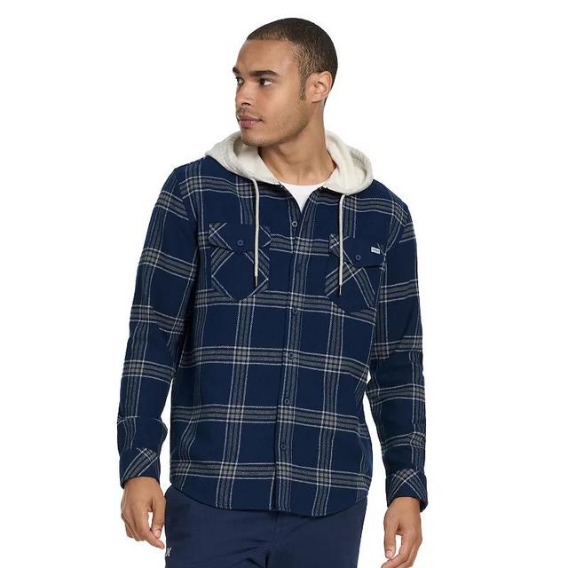 Mens Hurley Hooded Button-Up Flannel Shirt Black Aqua Product Image