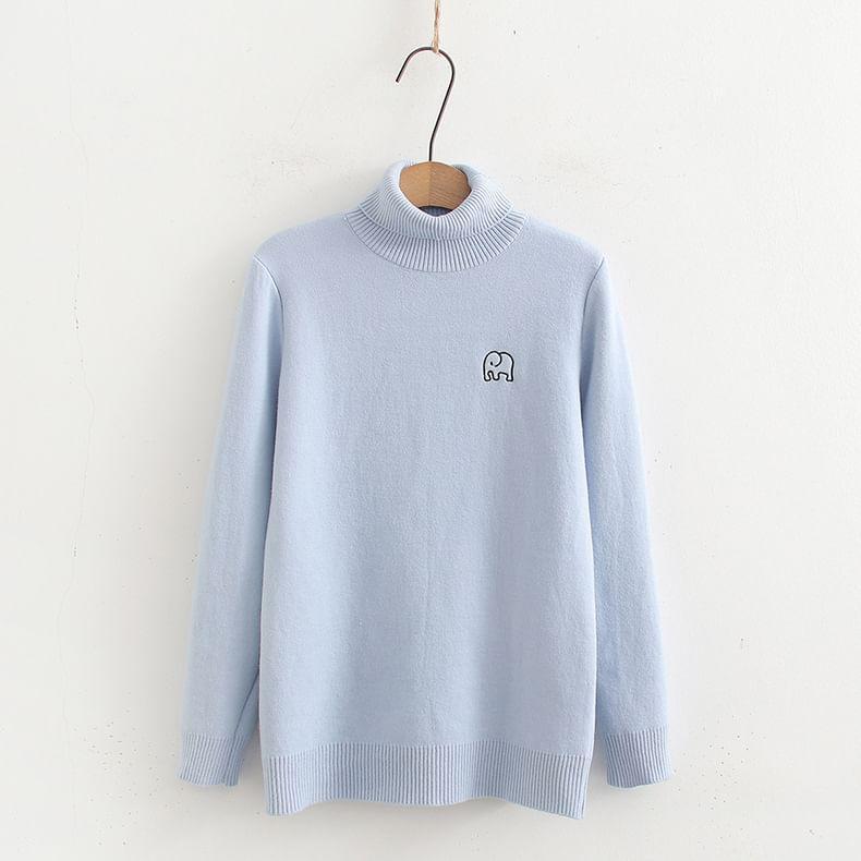 Turtleneck Elephant Embroidered Sweater Product Image