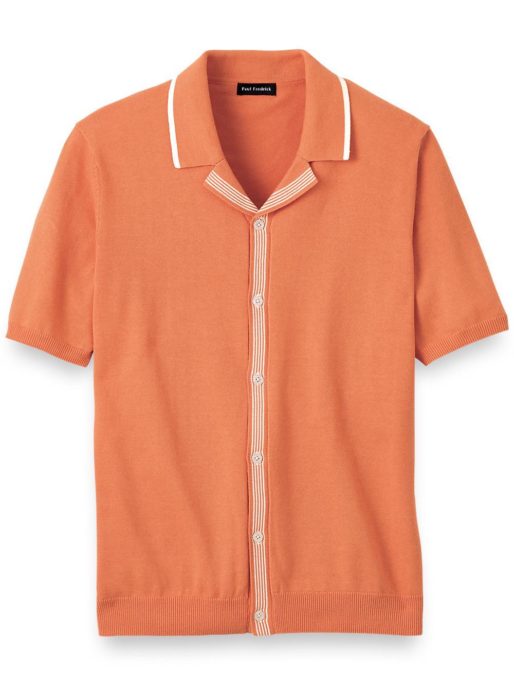 Cotton Button Front Camp Collar Sweater - Orange Product Image