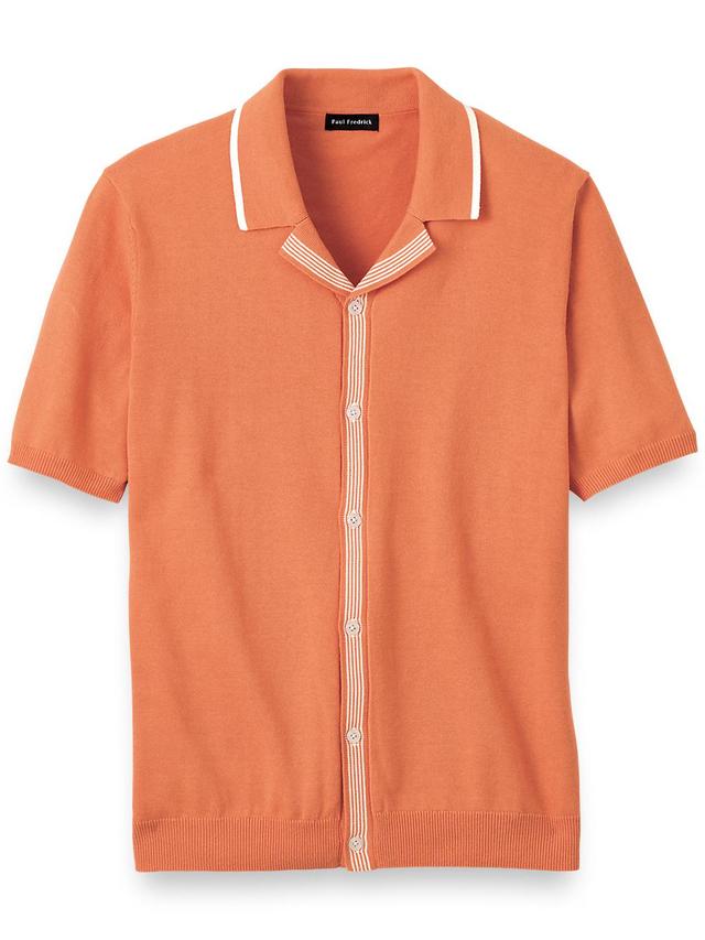 Cotton Button Front Camp Collar Sweater - Orange Product Image