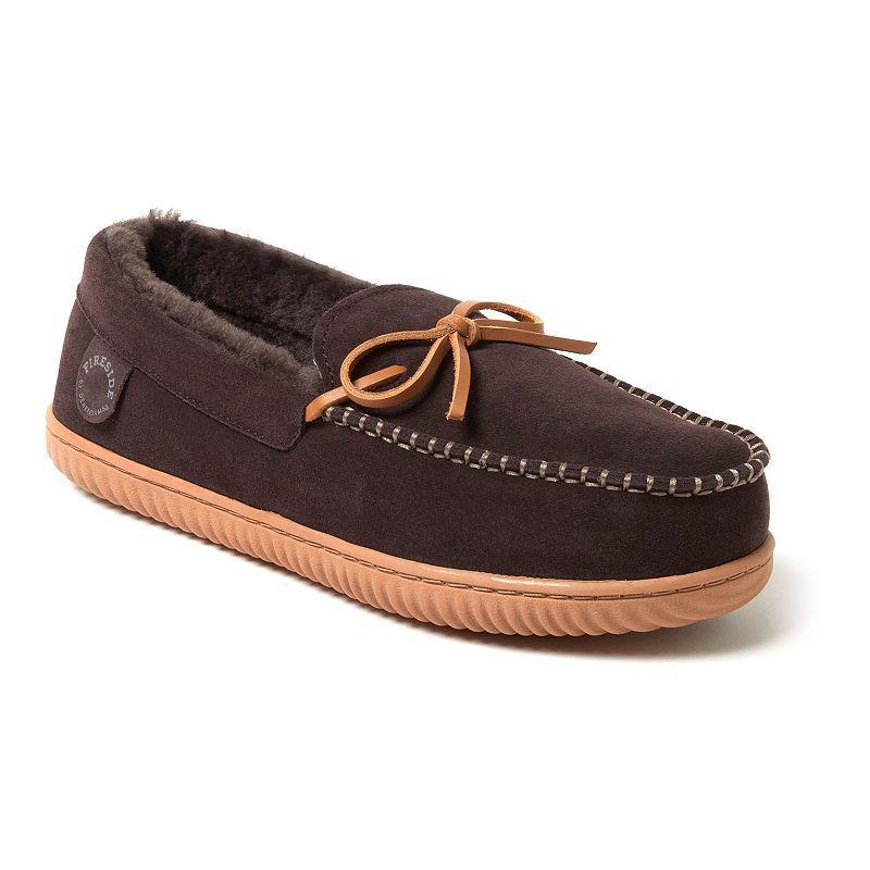 Fireside by Dearfoams Nelson Bay Mens Shearling Moccasin Slippers Brown Product Image