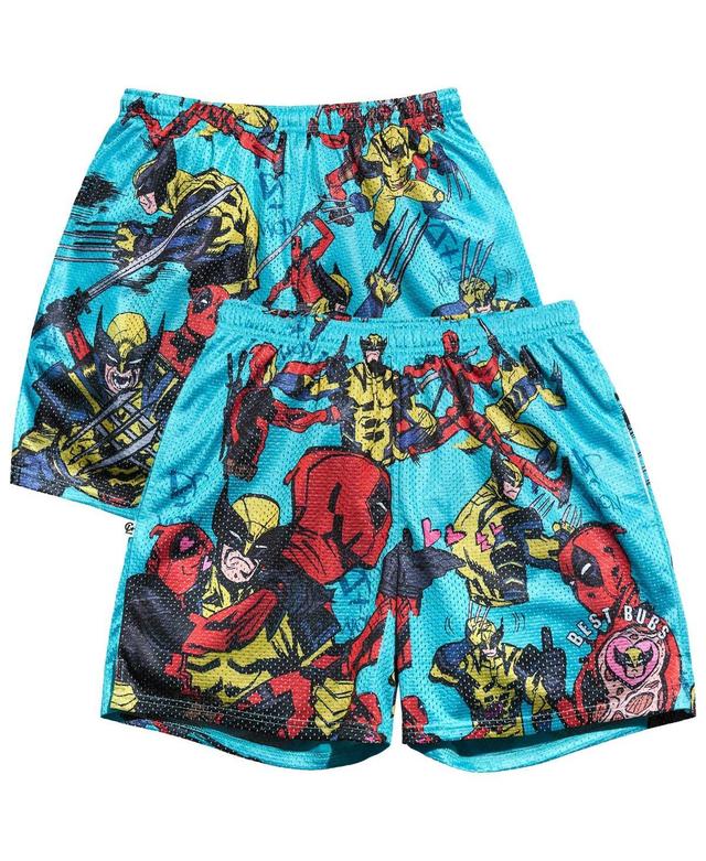 Chalk Line Mens Light Blue Deadpool Wolverine Best Bubs Retro Shorts - Light Blue Product Image