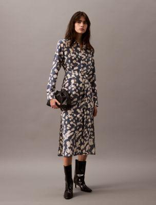 Flowing Print Midi Shirt Dress Product Image