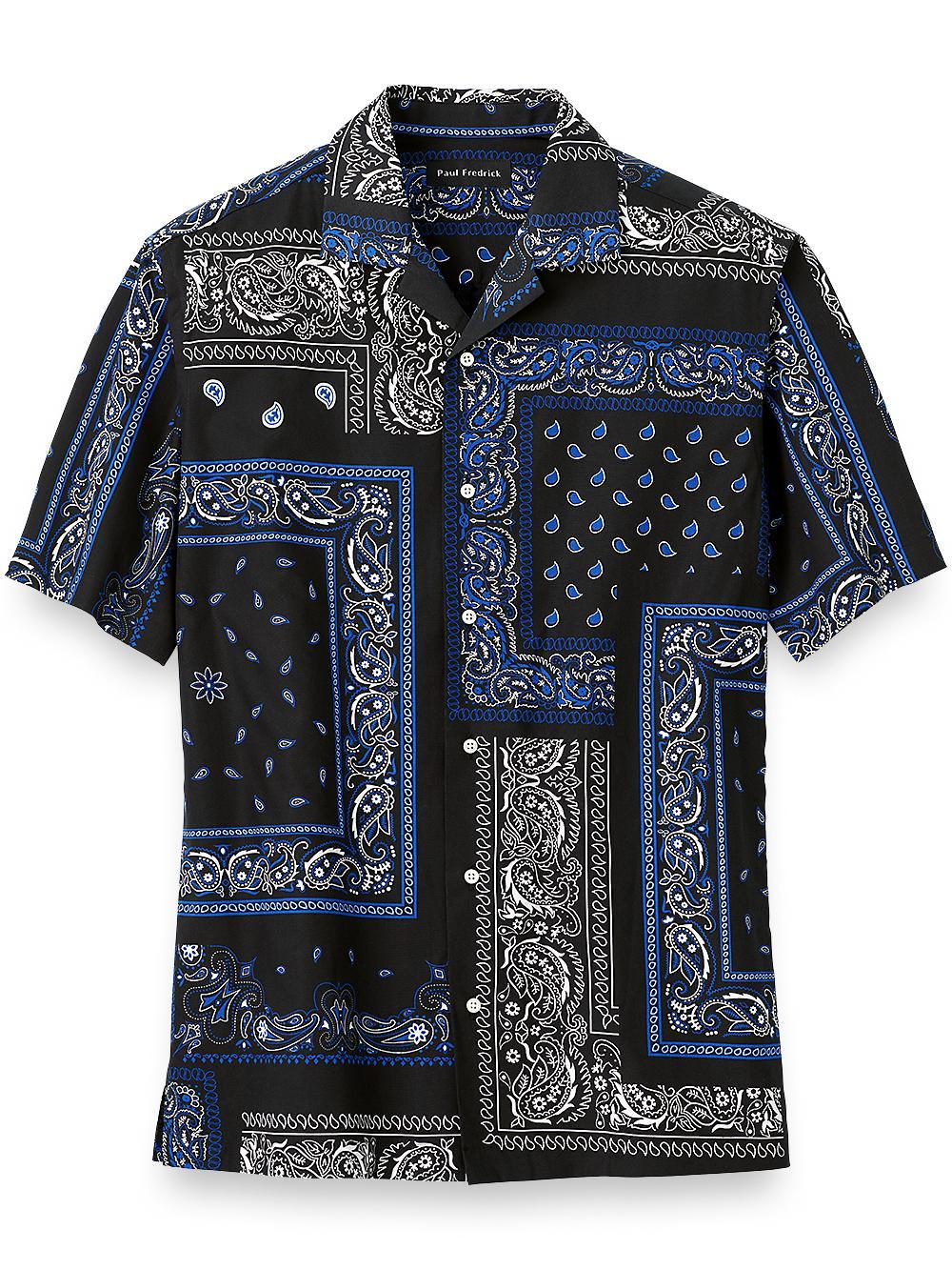 Cotton Paisley Print Casual Shirt - Black Product Image