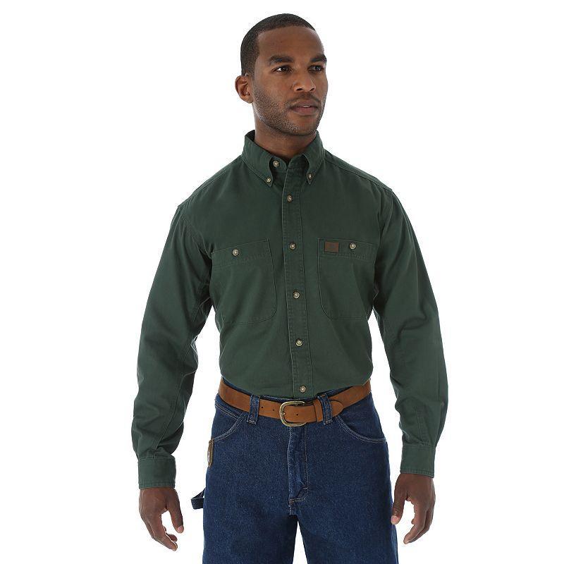 Mens Wrangler RIGGS Workwear Twill Button-Down Shirt Green Product Image