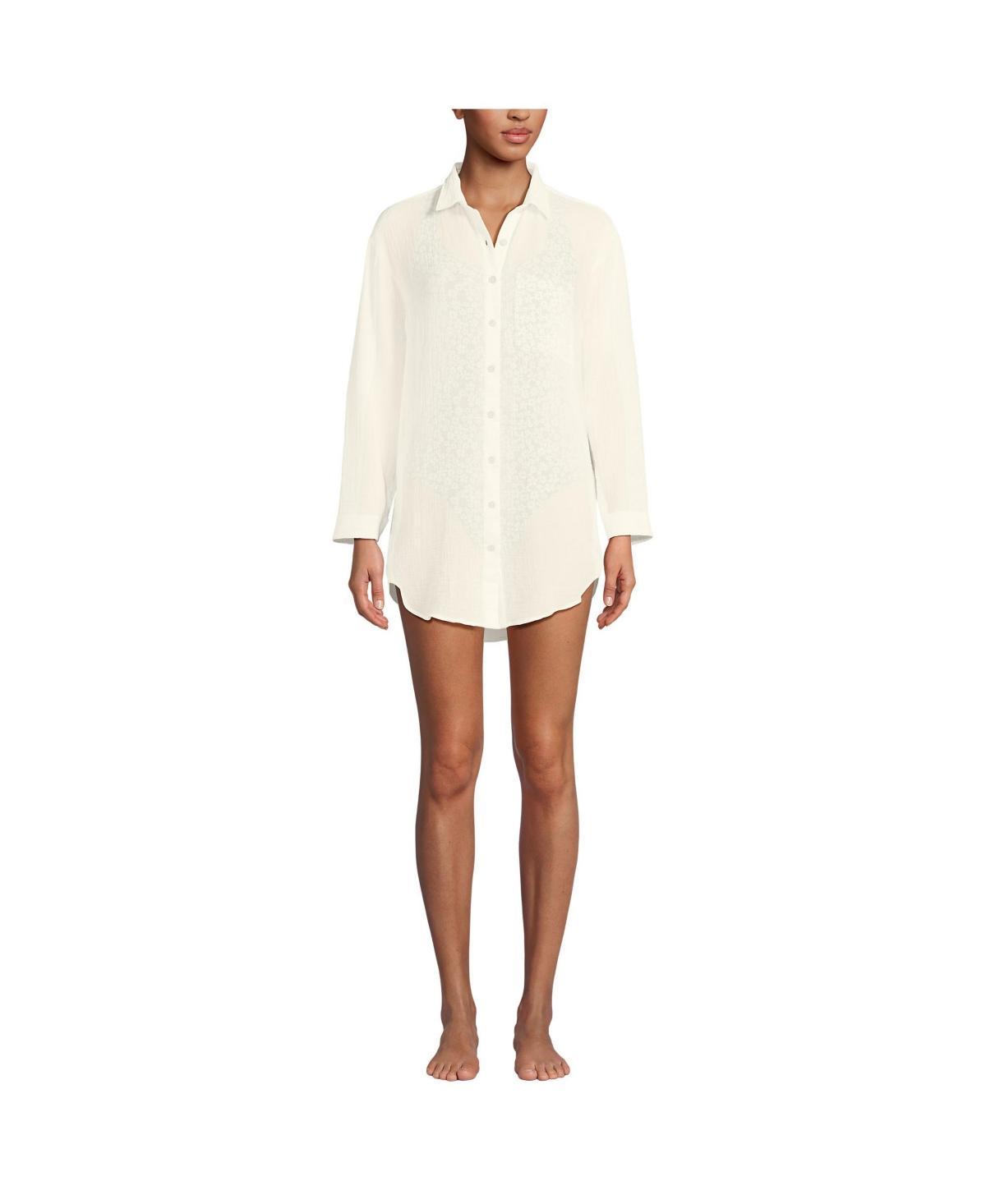 Lands End Womens Cotton Gauze Button Down Swim Cover-up Shirt Dress Product Image