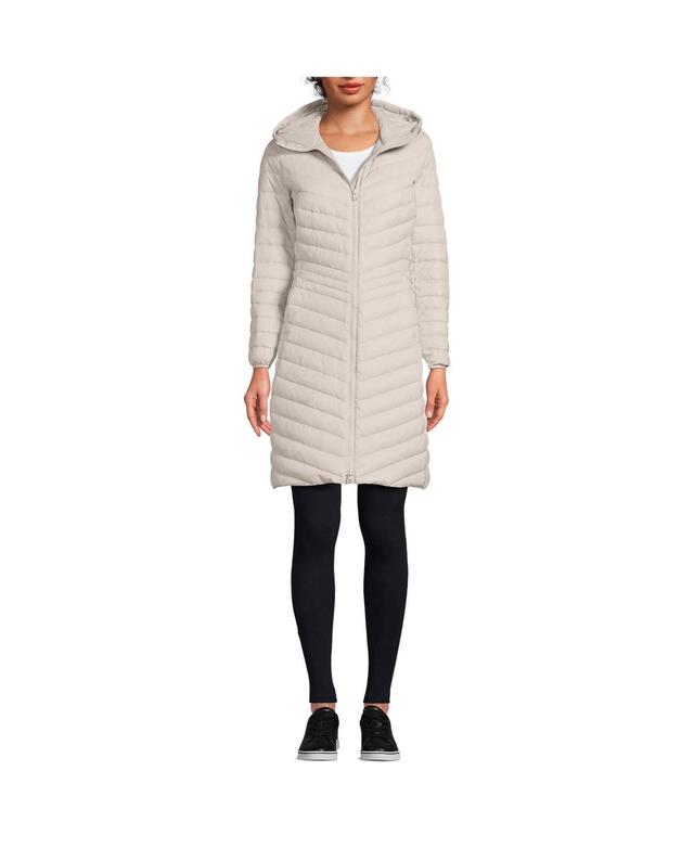 Womens Lands End Hooded Wanderweight Ultralight Packable Long Down Coat Product Image