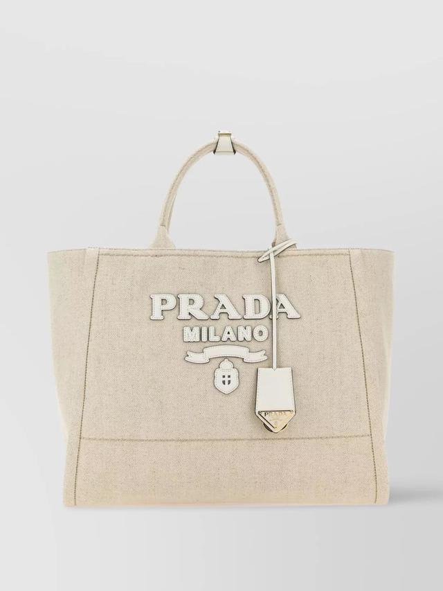 Leather Patch Canvas Bag In Neutral Product Image