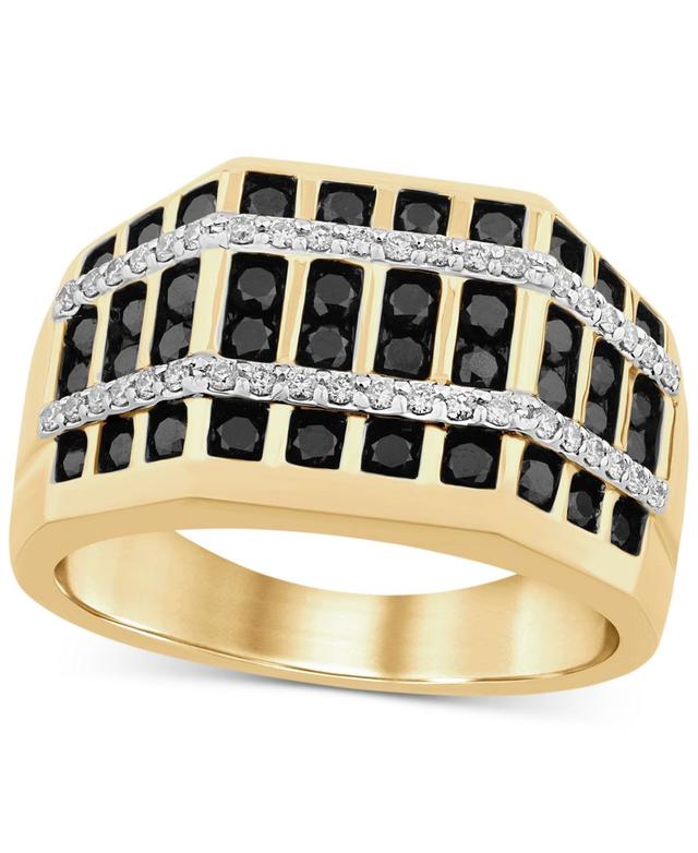 Mens Black Diamond (1-1/10 ct. t.w.) & White Diamond (1/4 ct. t.w.) Multirow Statement Ring in Sterling Silver & 14k Gold-Plate Product Image