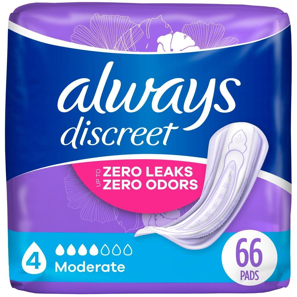 Always Discreet Incontinence & Postpartum Incontinence Pads for Women - Moderate Absorbency - Size 4 - 66ct Product Image