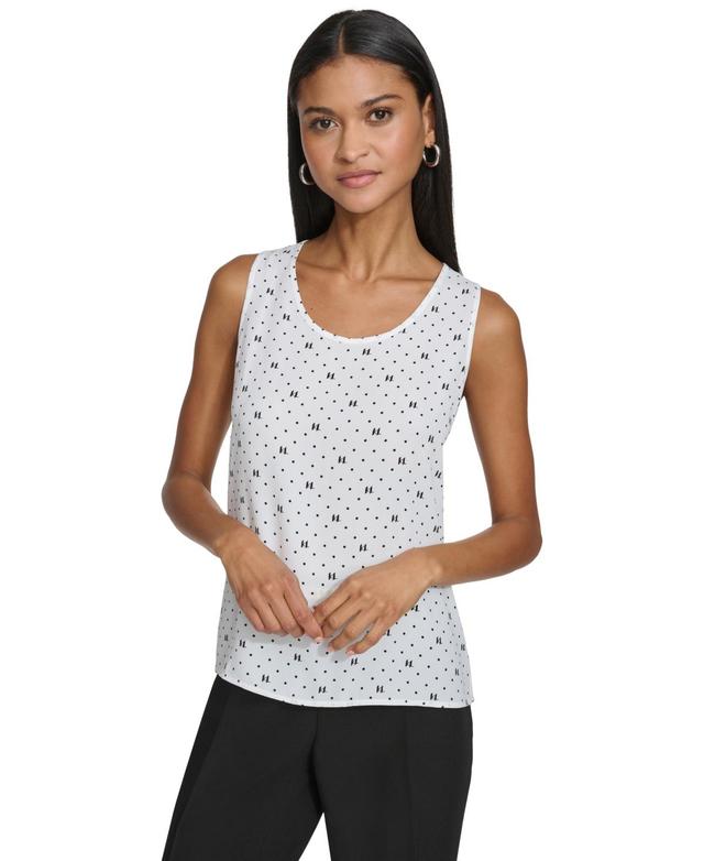 Karl Lagerfeld Womens Dotted Monogram-Print Tank Top - White Product Image