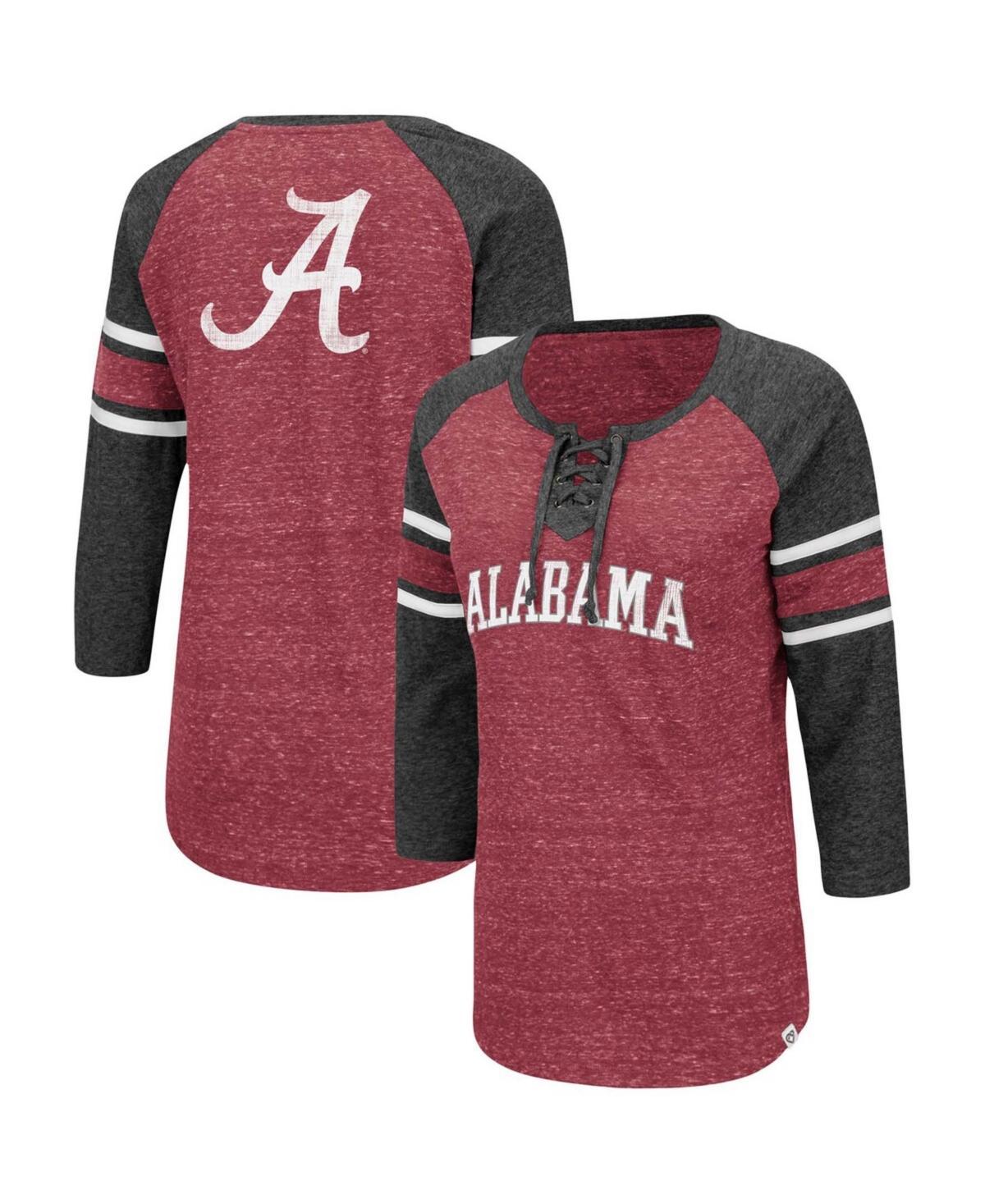 Womens Colosseum Crimson/Heathered Charcoal Alabama Crimson Tide Scienta Pasadena Raglan 3/4 Sleeve Space Dye Lace-Up T-Shirt Product Image