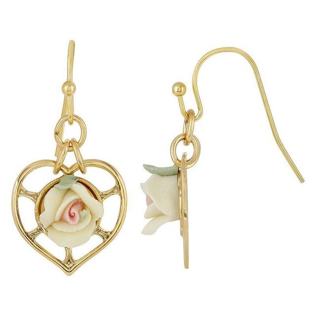 1928 14k Gold-Dipped Heart With Porcelain Rose Earrings, Womens, Pink Product Image