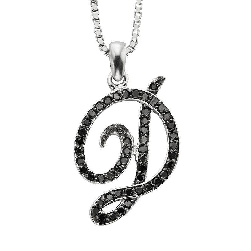 Jewelexcess Sterling Silver 1/4-ct. T.W. Black Diamond Initial Pendant, Womens Product Image