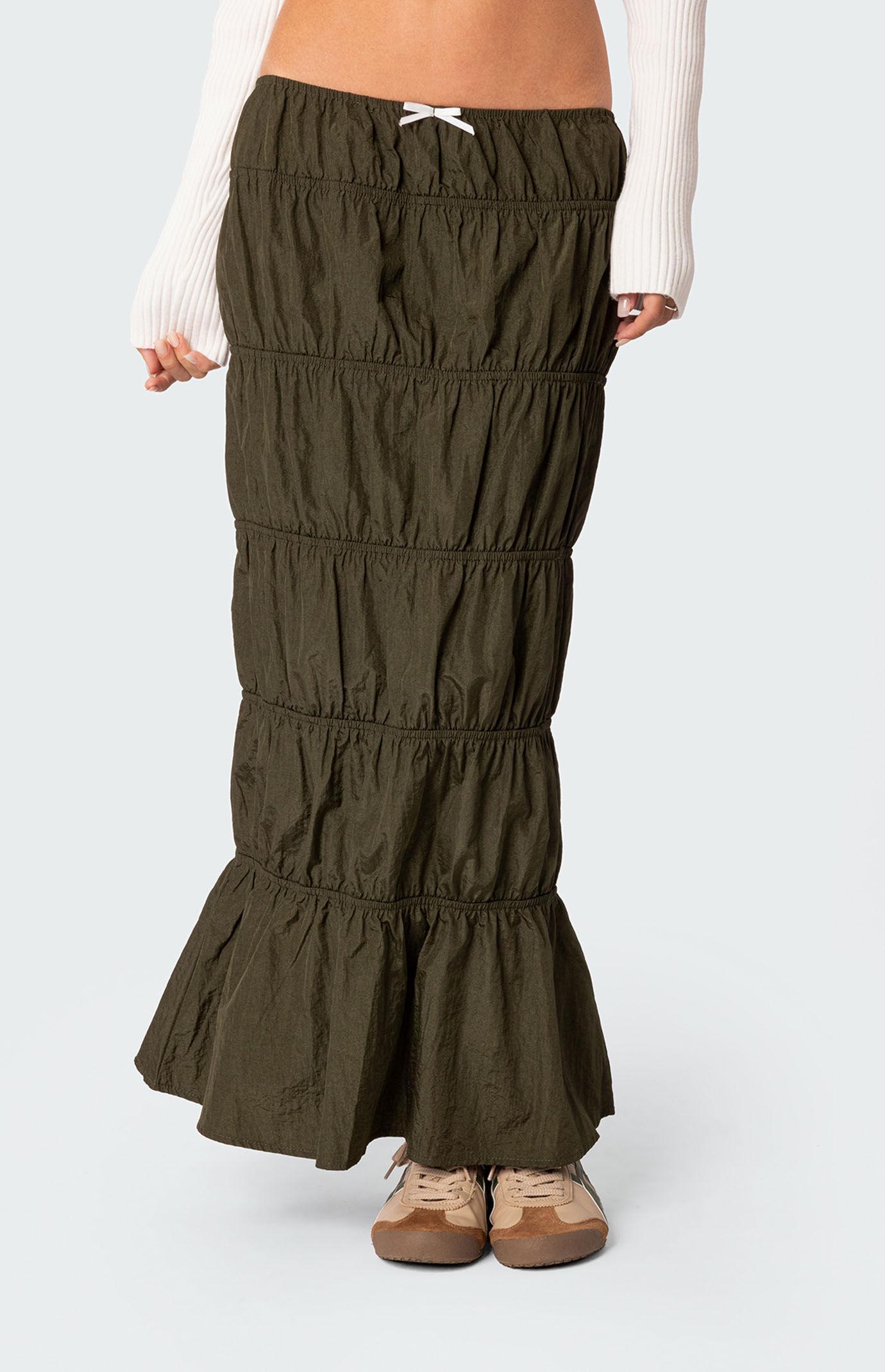 Edikted Womens Tiered Scrunch Maxi Skirt - Greenmall Product Image