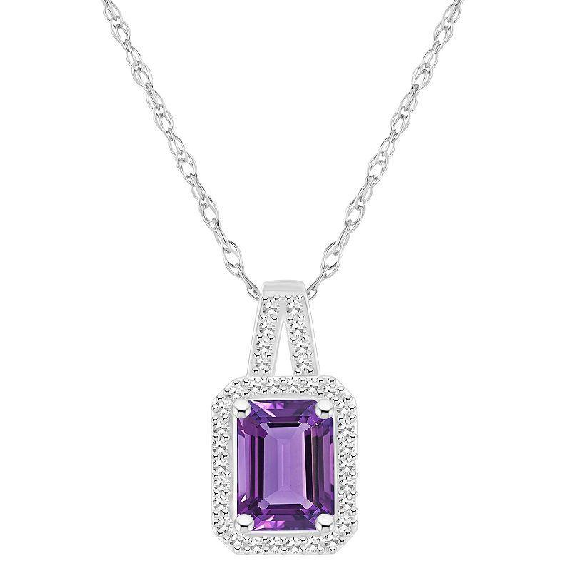 Amethyst (1-5/8 ct. t.w.) & Diamond (1/6 ct. t.w.) Halo 18 Pendant Necklace in Sterling Silver (Also in Citrine Peridot, & Blue Topaz) - Gar Product Image