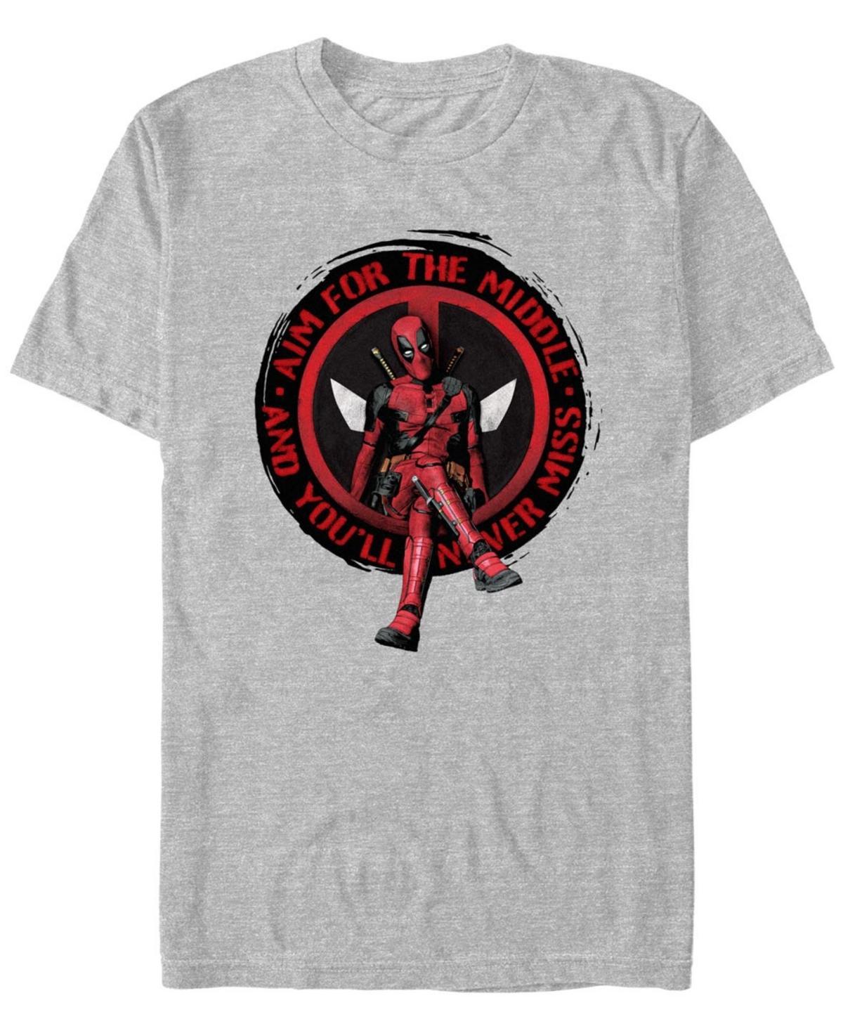 Mens Deadpool And Wolverine Aim for the Middle Logo Graphic Tee Athletic Grey Product Image