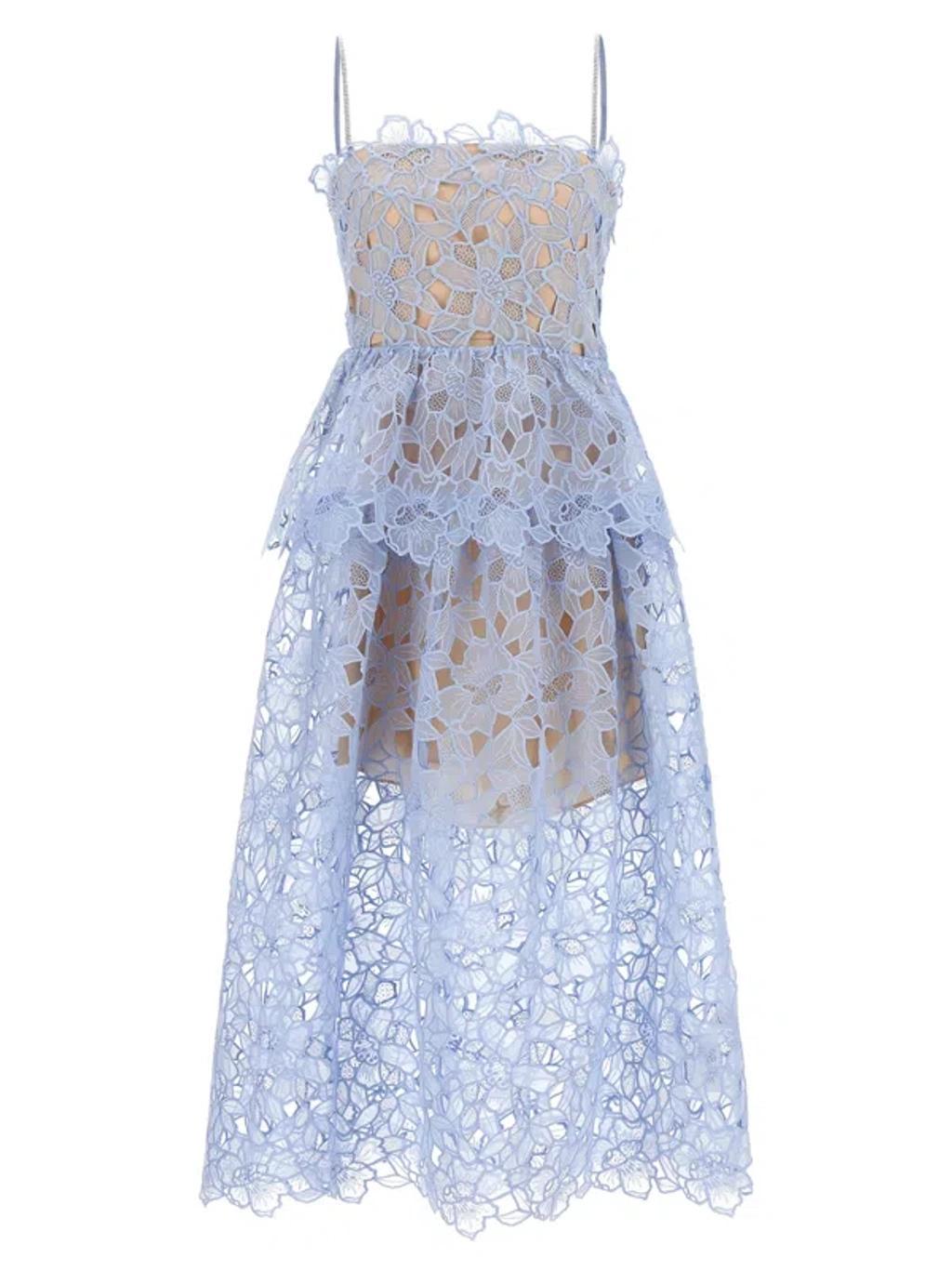 Blue Organza Lace Midi Dresses Light Blue Product Image