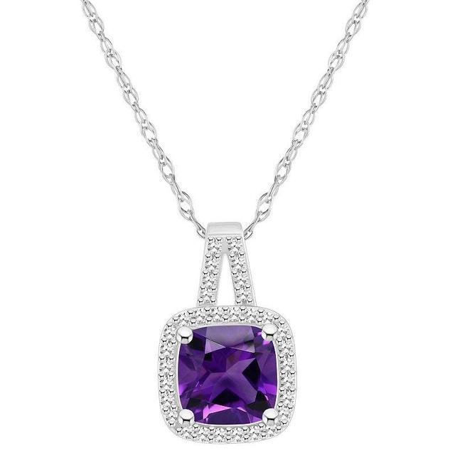 Celebration Gems Sterling Silver 7 mm Cushion Gemstone & 1/6 Carat T.W. Diamond Halo Pendant Necklace, Womens Red Product Image