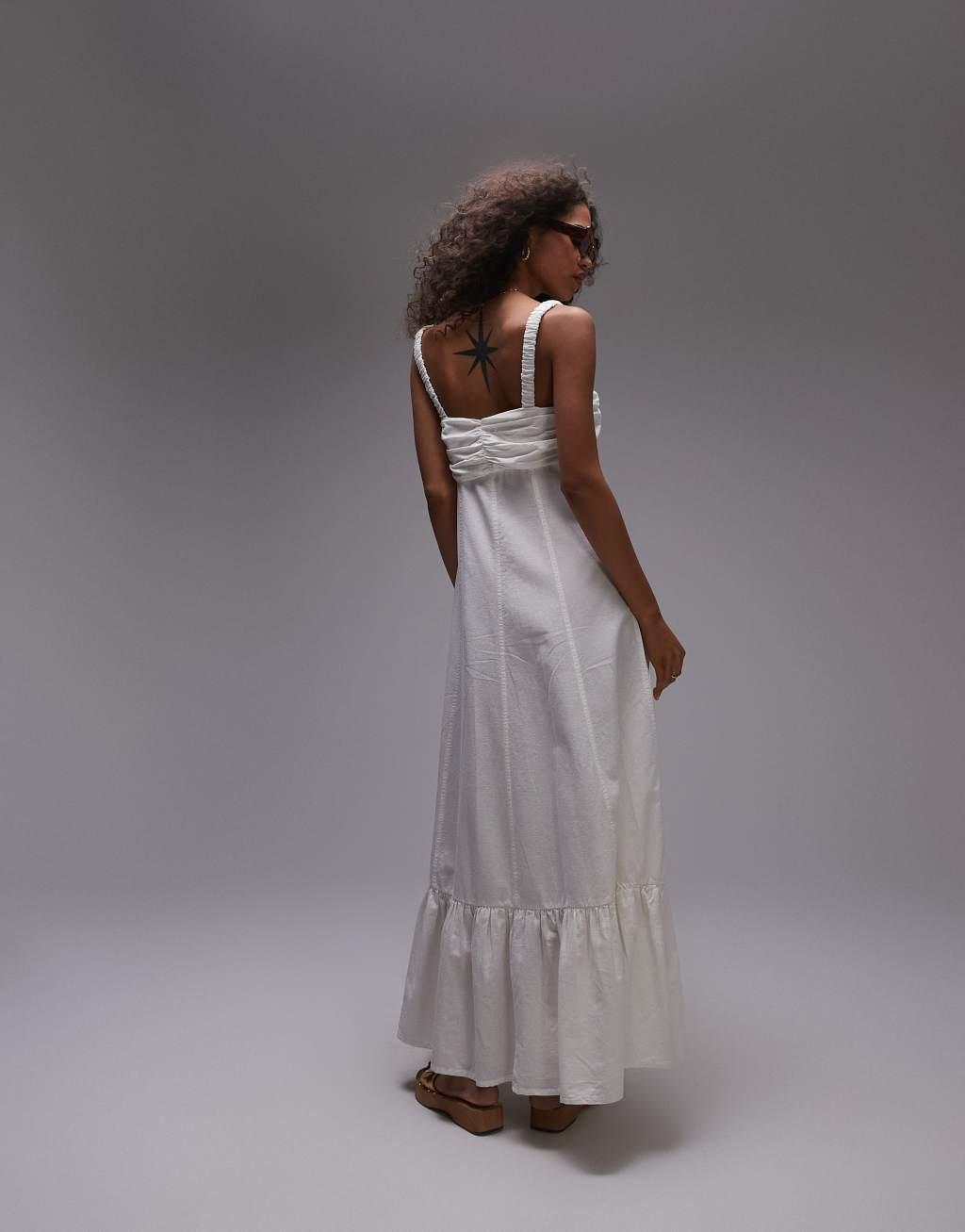 Topshop strappy linen look square neck midi sundress Product Image