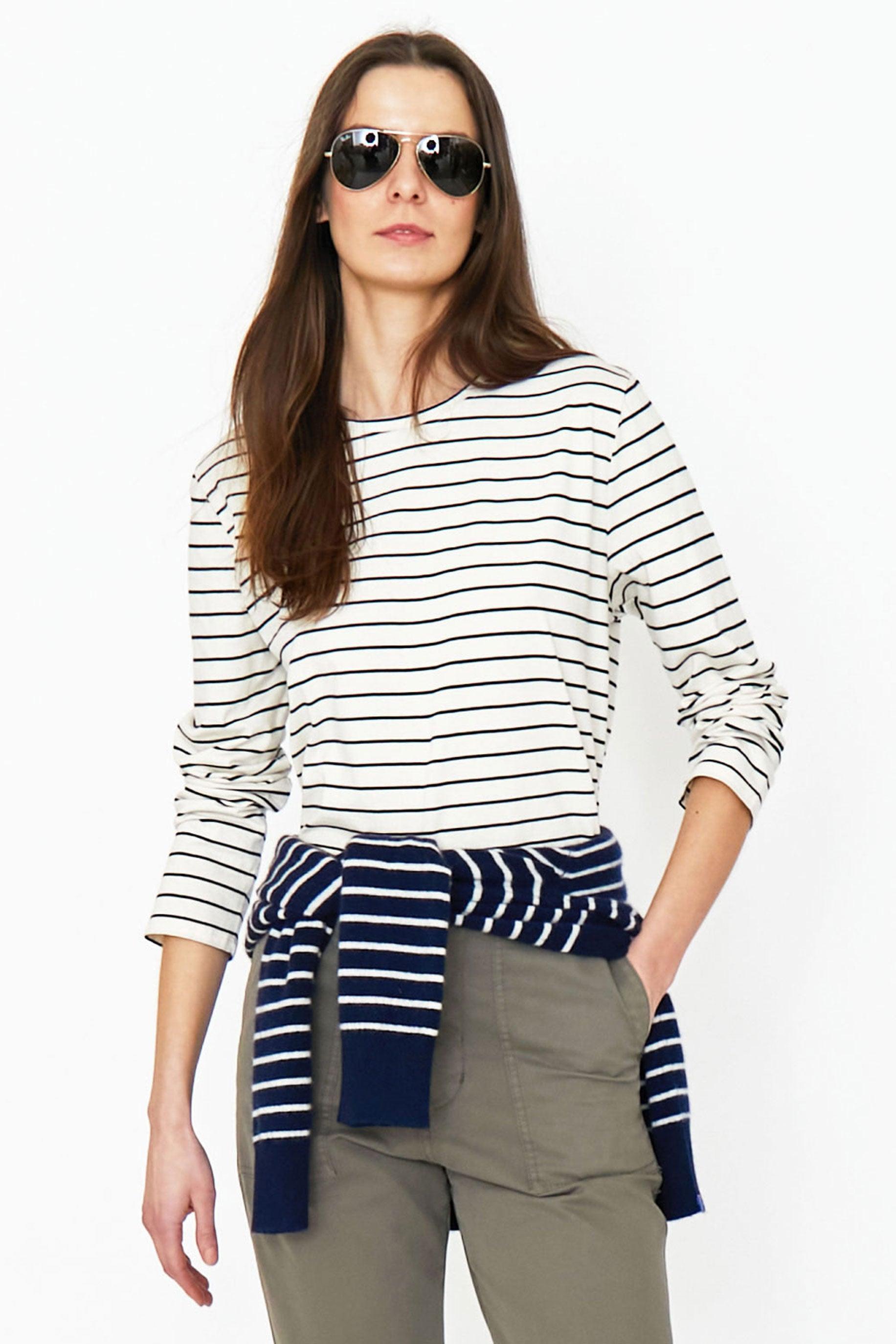 The Modern Long - Cream/Navy Pinstripe Female Product Image