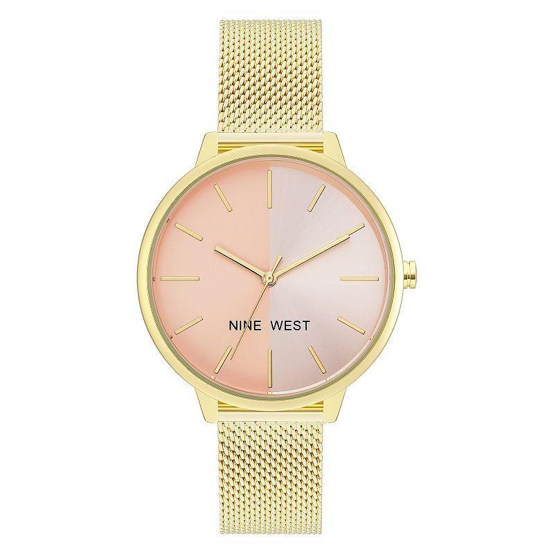 Nine West Womens Quartz Gold-Tone Stainless Steel Mesh Band Watch, 40mm - Green Product Image