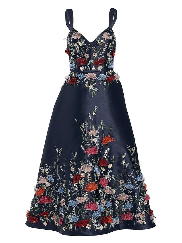 Womens Mikado Floral Appliqu A-Line Dress Product Image