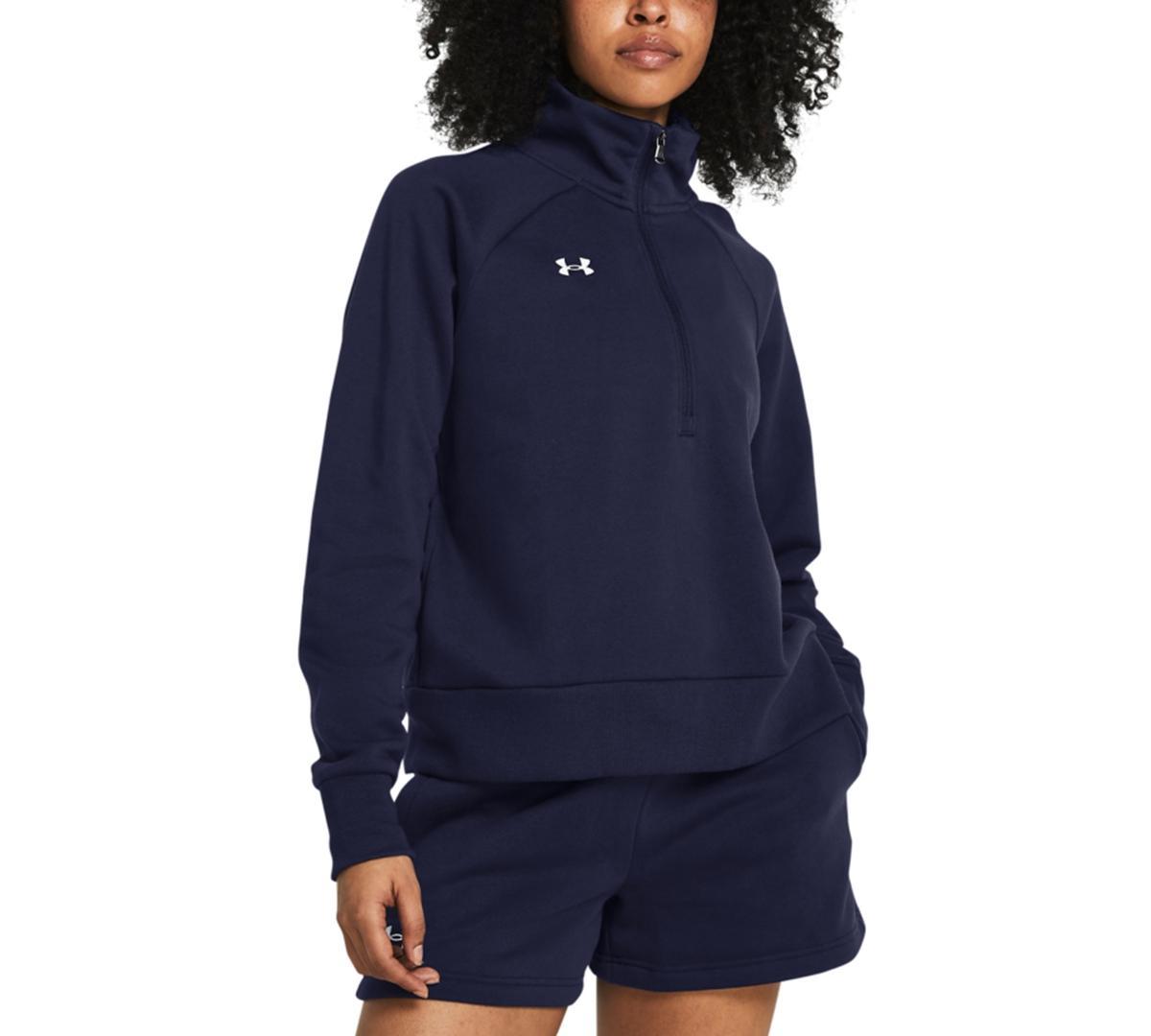 Under Armour Womens Rival Fleece Mock-Neck Half-Zip Sweatshirt - Black / Product Image