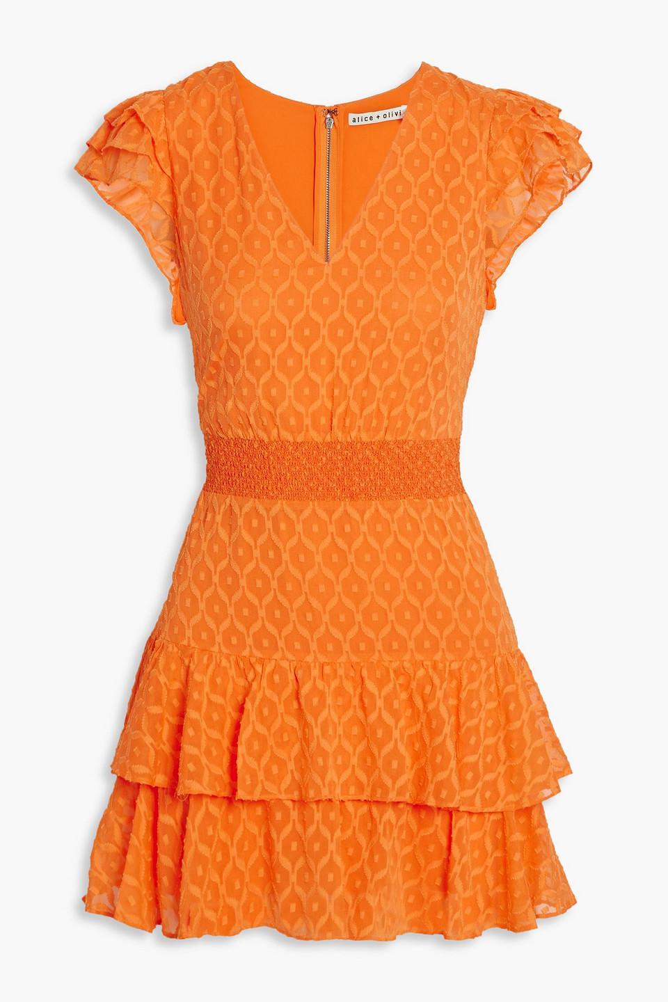 Markita Smocked Fil Coupé Silk And Cotton-blend Mini Dress In Orange Product Image