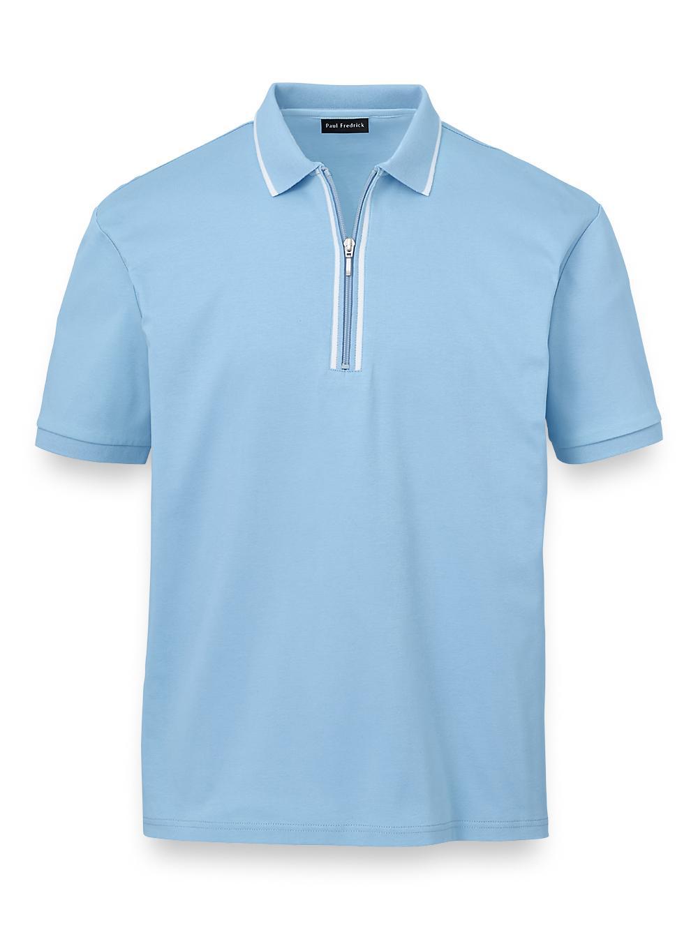 Mercerized Cotton Quarter Zip Polo - Ice Blue Product Image