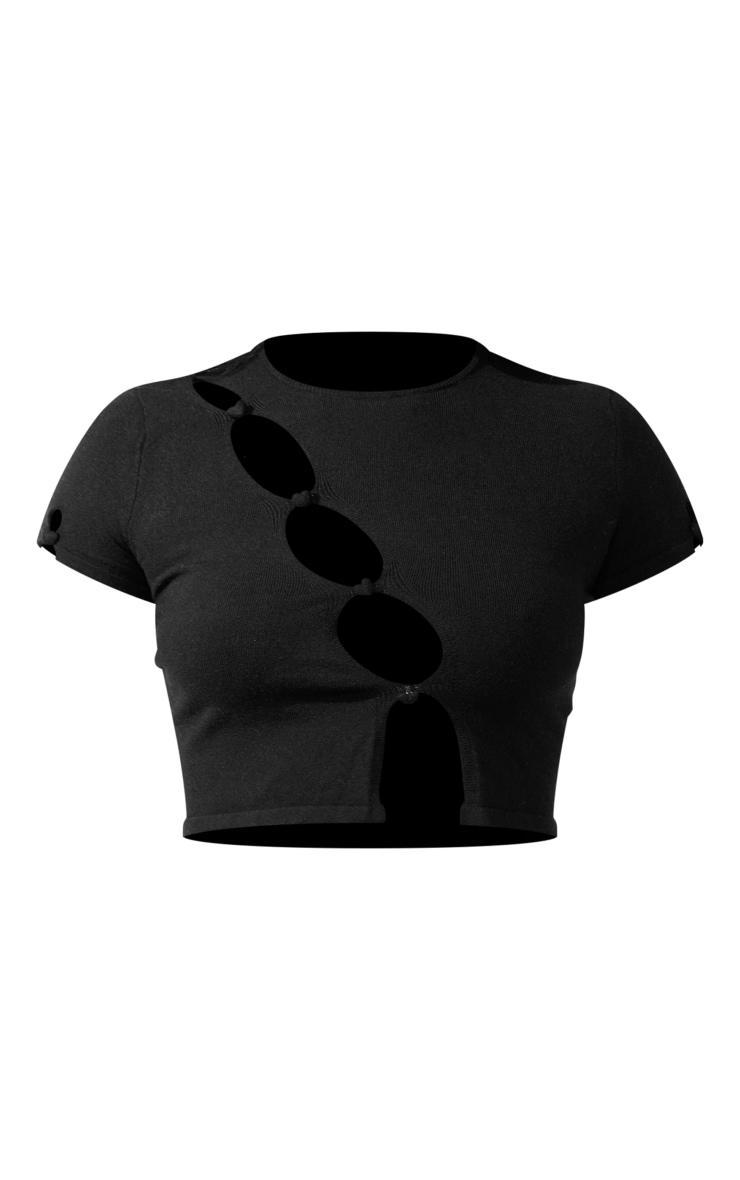 Black Soft Knit Heart Trim Asymmetric Detail Crop Top Product Image