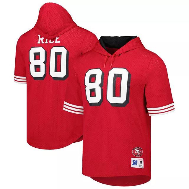 Mens Mitchell & Ness Jerry Rice Scarlet San Francisco 49ers Retired Player Name & Number Mesh Hoodie T-Shirt Product Image