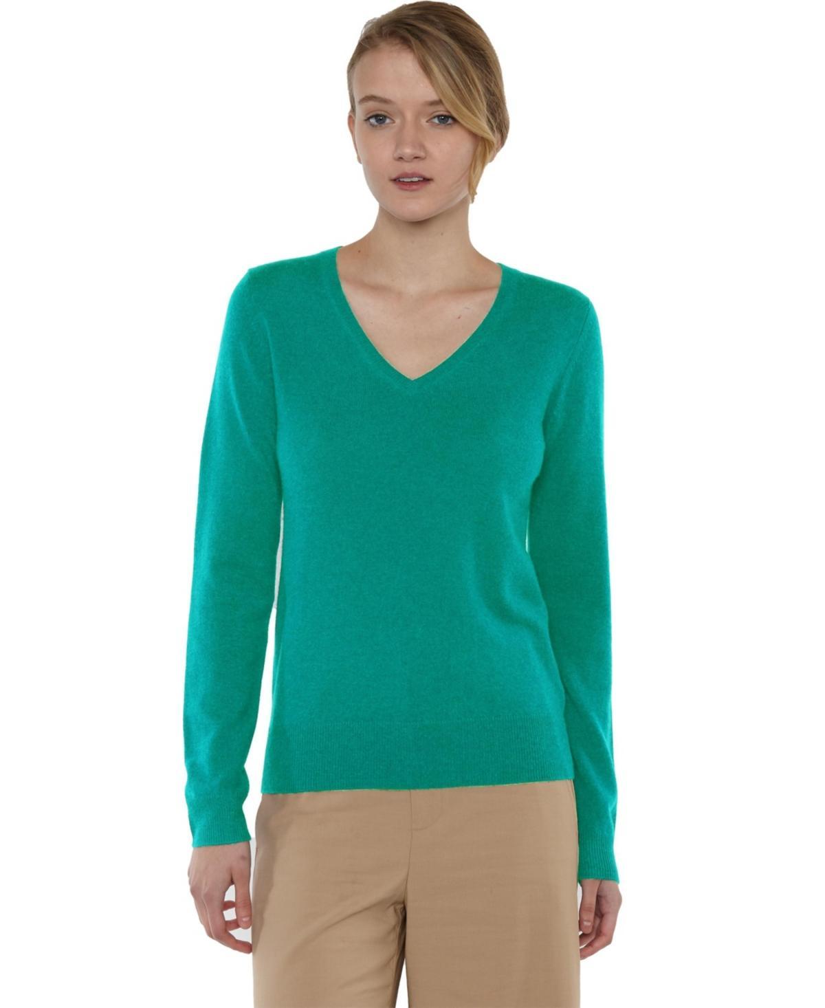 Jennie Liu Womens 100% Pure Cashmere Long Sleeve Pullover V Neck Sweater (8160, Lime, Large ) Product Image